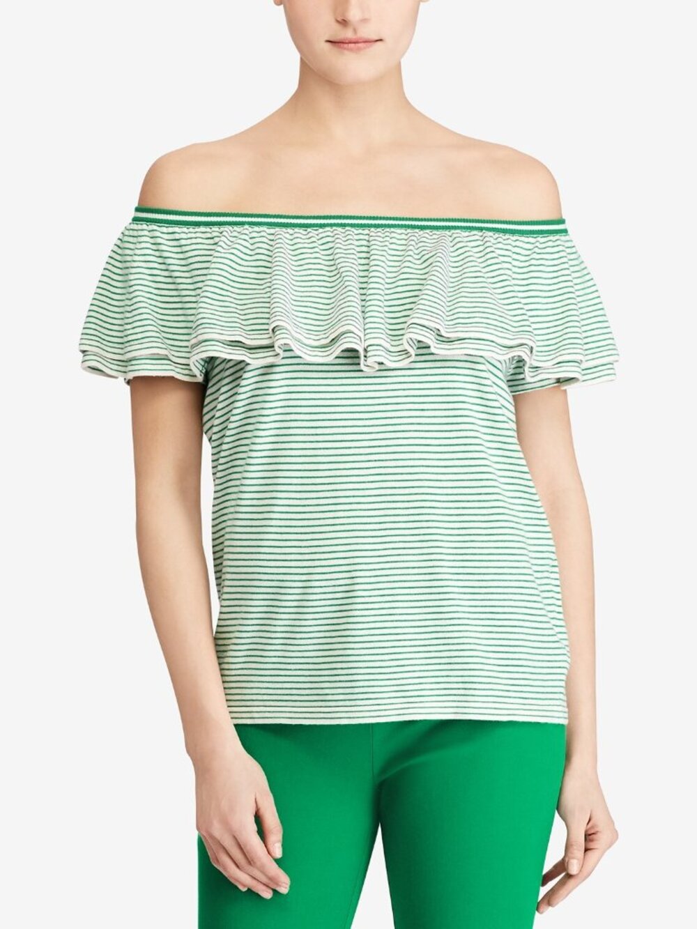LAUREN RALPH LAUREN Womens Petite Ruffled Off The Shoulder Top